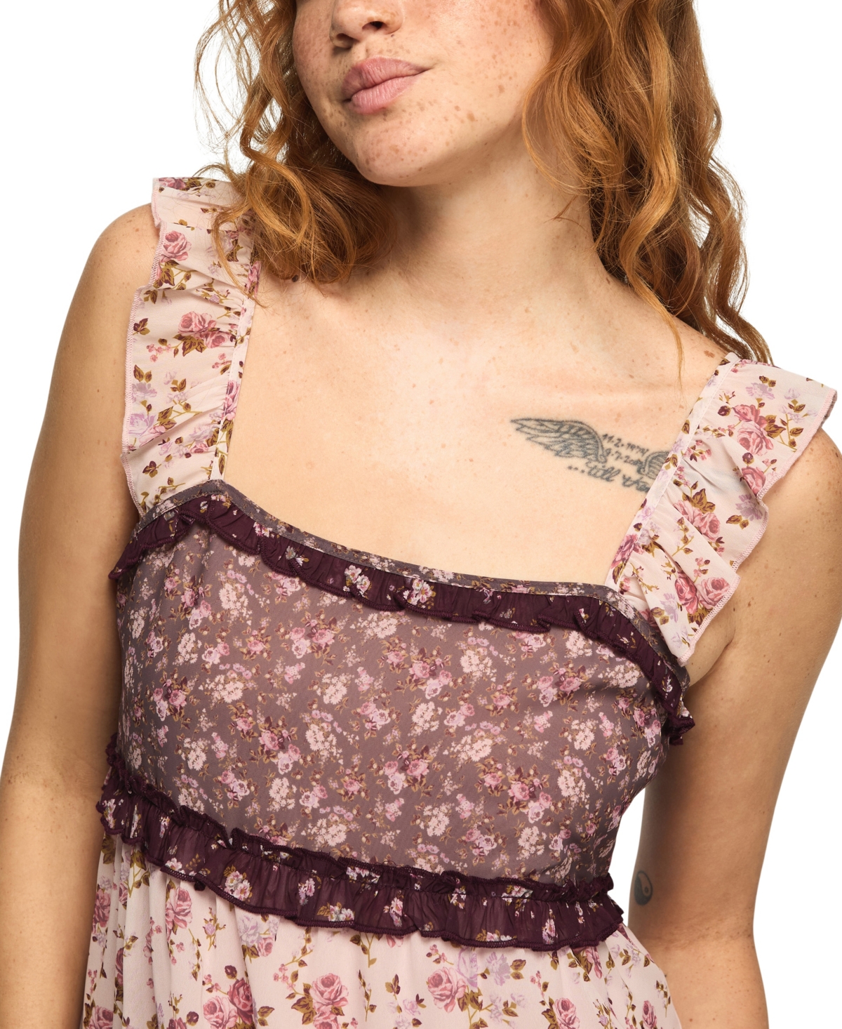 Lucky Brand Women's Print Mix Ruffle Mini Dress