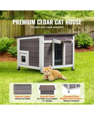 Weatherproof Wooden Outdoor Cat Shelter with Door Flaps, 24