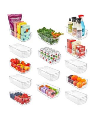 Multi-purpose Refrigerator Bins - 14 pieces Usable and Stackable Design Fridge Bin Organizer with Easy Grip Handles - Clear