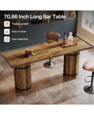 70.9-Inch Long Bar Table, Counter Height Pub Table, Industrial Bar Height Table, Brown