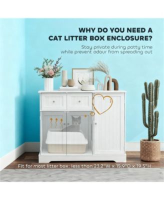 Cat Litter Box Enclosure with Drawers in White