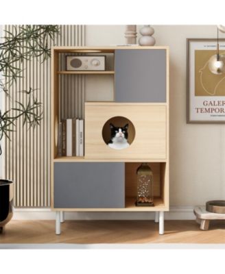 Cat House with Storage, Cat Litter Box Enclosure, Hidden Storage in Natural