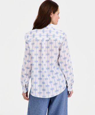 Women's 100% Linen Darling Floral Roll-Tab Shirt