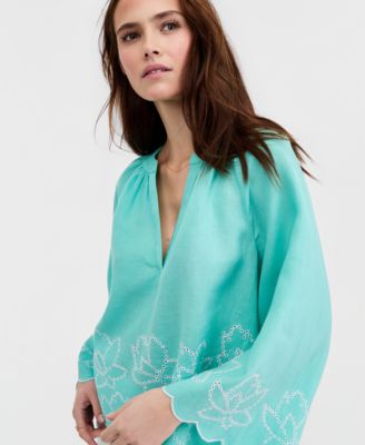 Women's 100% Linen Raglan-Sleeve Cabana Top