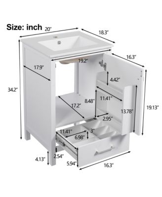 20 in. Modern Bathroom Vanity with Ceramic Sink, Soft-Close Drawer & Door, Double-Layer Door Organizer, Divider Drawer, Adjustable Foot Pads