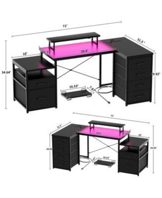 Reversible L Shaped Desk with 6 Drawers, 70.8'' Large Computer Desk with Outlets, Monitor Stand & CPU Stand