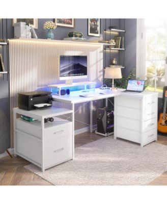 Reversible L Shaped Desk with 6 Drawers, 70.8'' Large Computer Desk with Outlets, Monitor Stand & CPU Stand