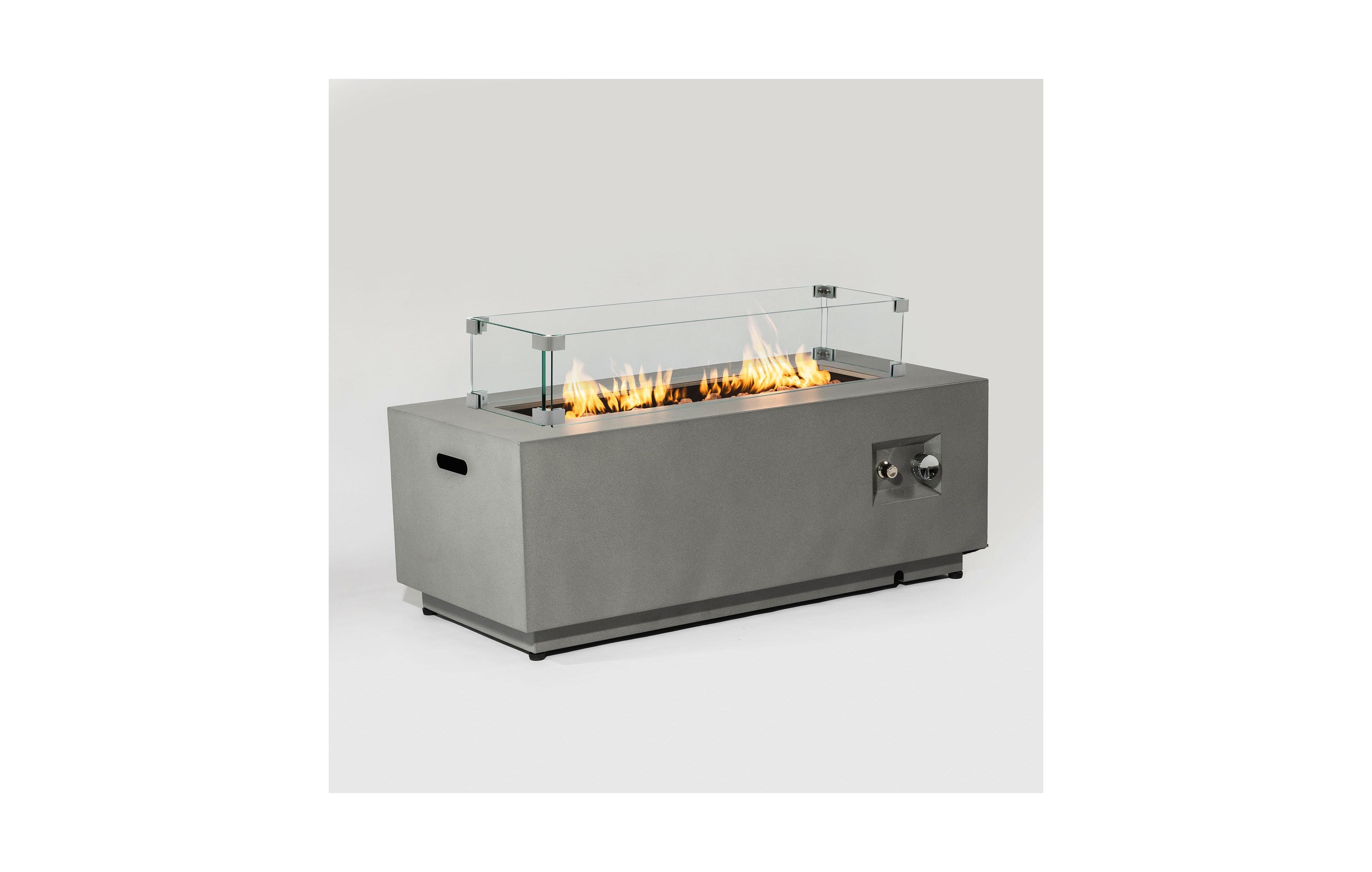 Boyel Living Gray Steel Propane Fire Pit Table with Glass Wind Guard, 42" Outdoor Patio, 50,000 Btu