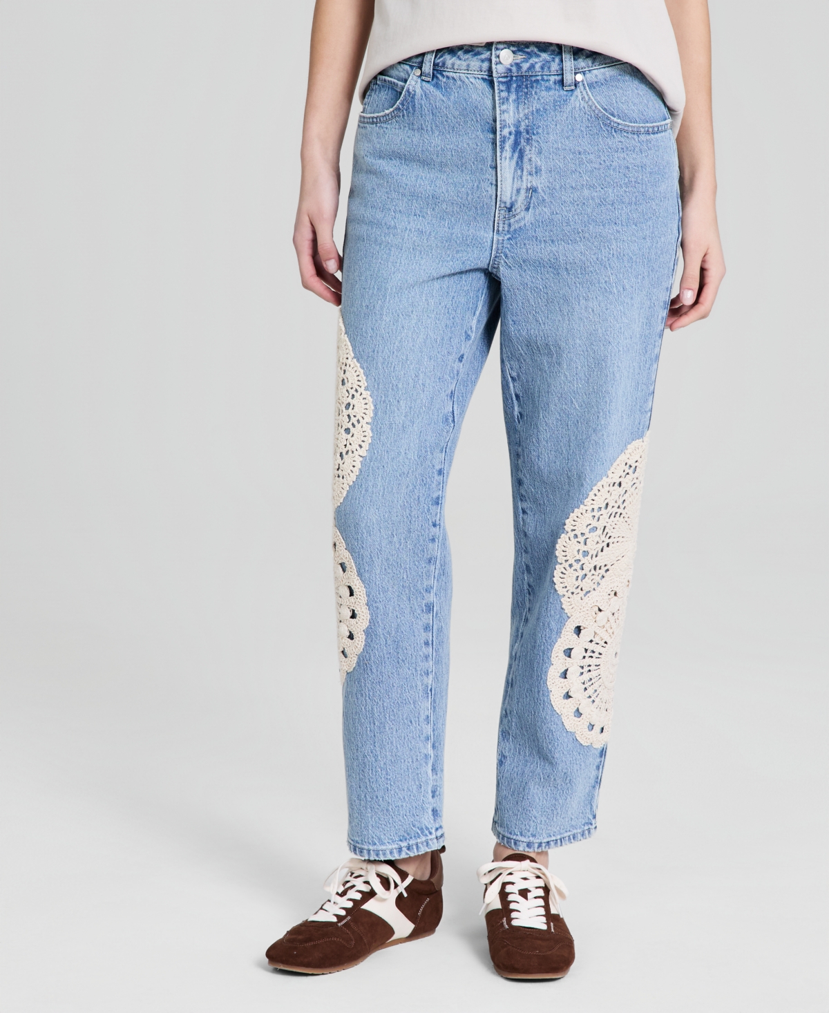 And Now This Women's High-Rise Crochet-Trim Ankle Jeans, Macy's Exclusive