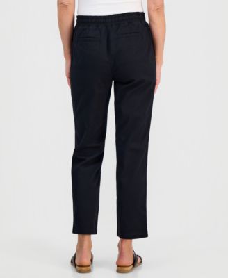 Petite Twill-Tape Tapered Pull-On Pants