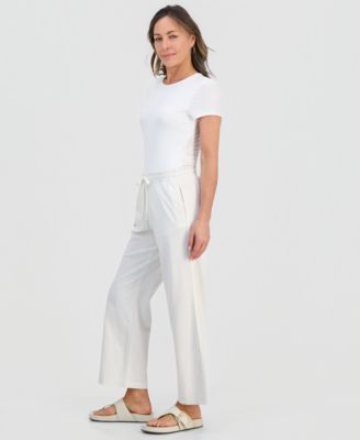 Petite Twill-Tape Wide-Leg Pull-On Pants
