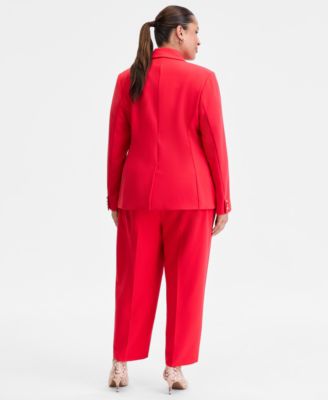 Plus Size Faux Double-Breasted Blazer & High Rise Pull-On Cropped Pants