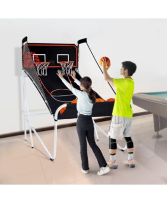 Indoor Basketball Arcade Game Seven Foot Dual Hoop Electronic Scoring Foldable Competition Set