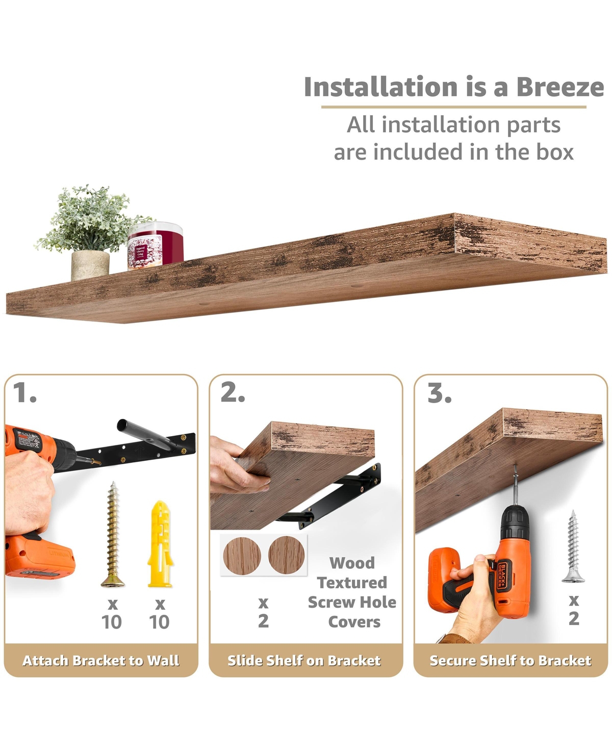 Sorbus 2 Pack 48 Inch Wall Mounted Floating Shelves - for Bedroom, Kitchen, Living Room, Bathroom Shelves, Farmhouse Home Decor