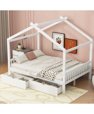 Twin Size House Platform Bed with Two Drawers,Headboard and Footboard