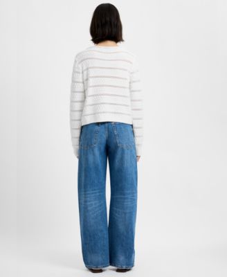 Women's Mozart Crochet Striped Boat Neck Sweater