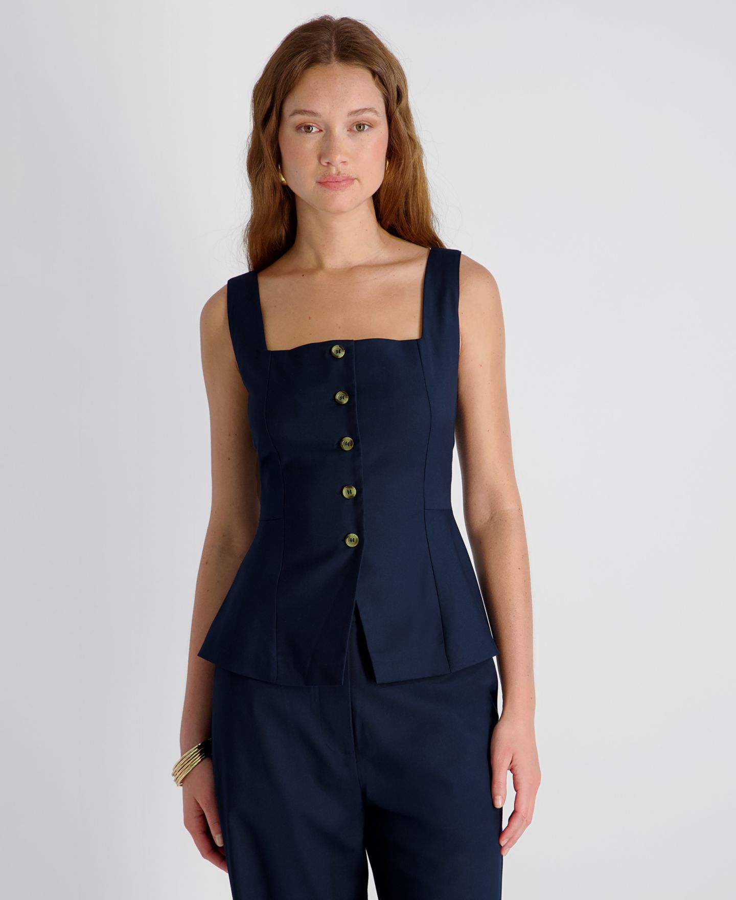 Женский топ French Connection Twill Square Neck Button-Down Top, цвет: Морской — фото 6