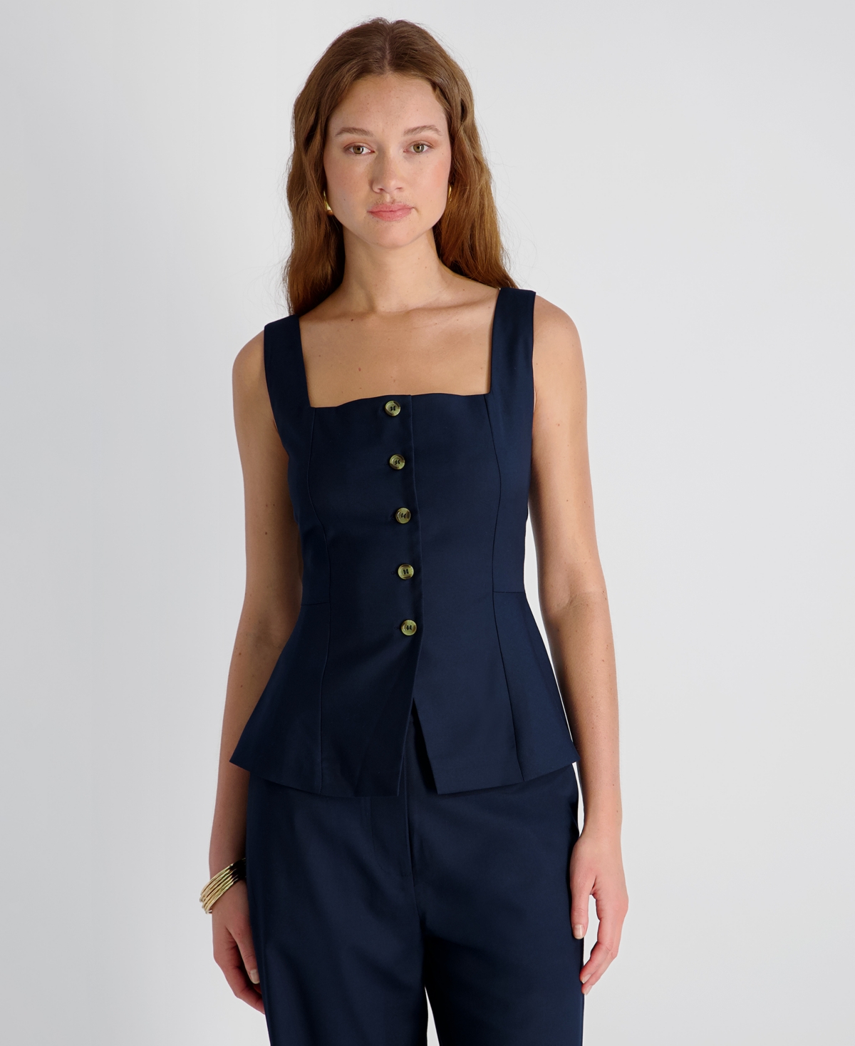 French Connection Women's Twill Square Neck Button-Down Top