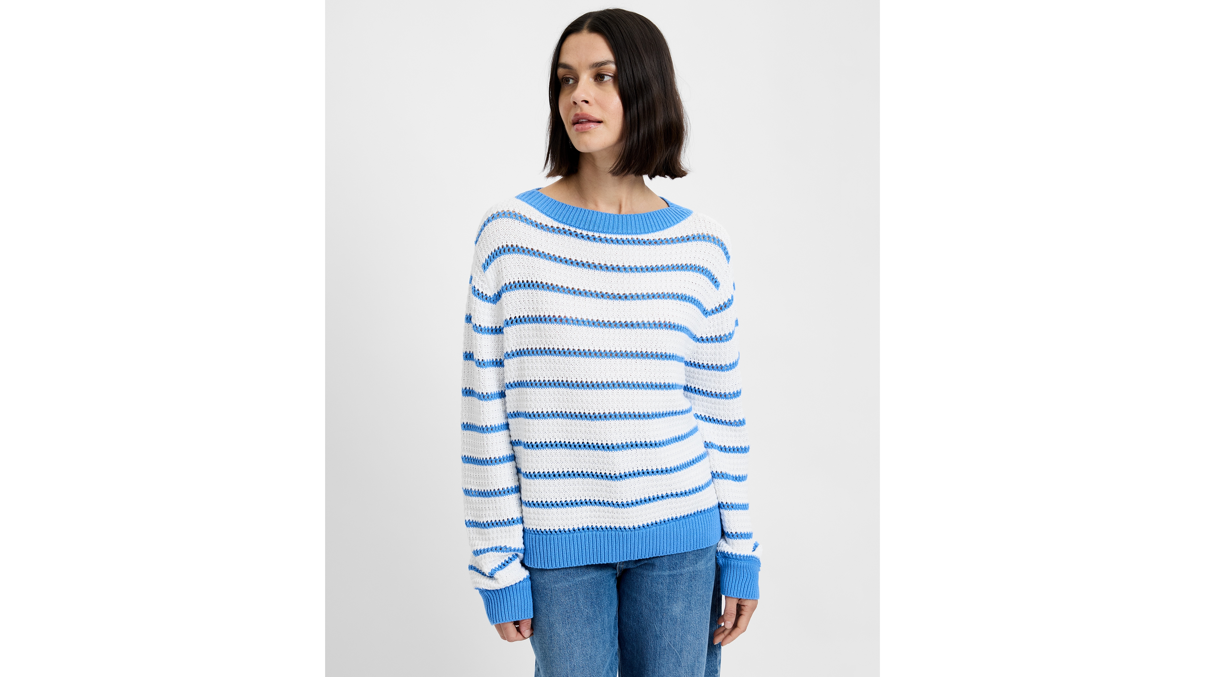 French Connection Women's Teddy Knit Open Stripe Boat Neck Sweater
