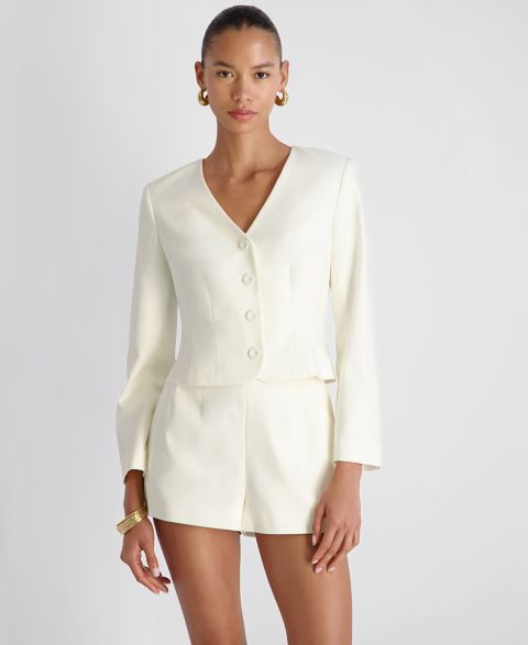 Женские куртки French Connection Halsey V-Neck Twill Cropped Fitted Jacket