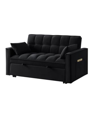 4 in1 Loveseat Sofa Bed with Armrests & Storage Pockets, Multi-Function Tufted Pull-out Sofa Bed with Adjustable