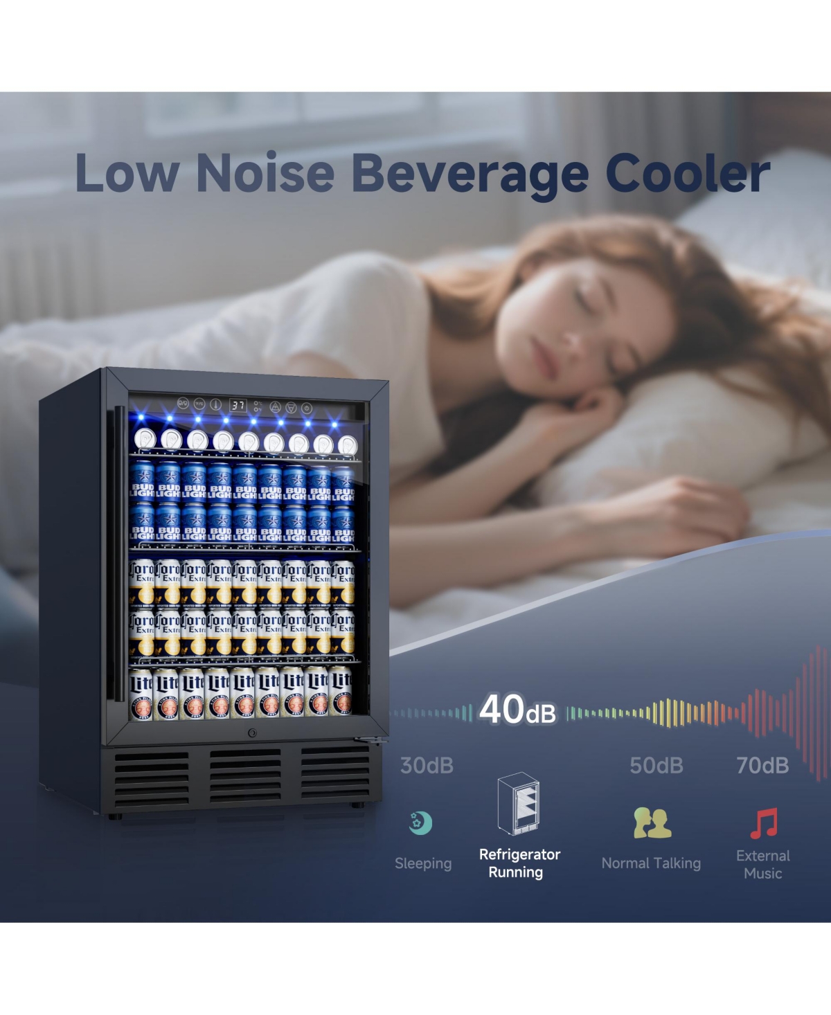 Euhomy 23.4-in W 180Can Built-in/Freestanding Single Zone Beverage Refrigerator in Black with Glass Door