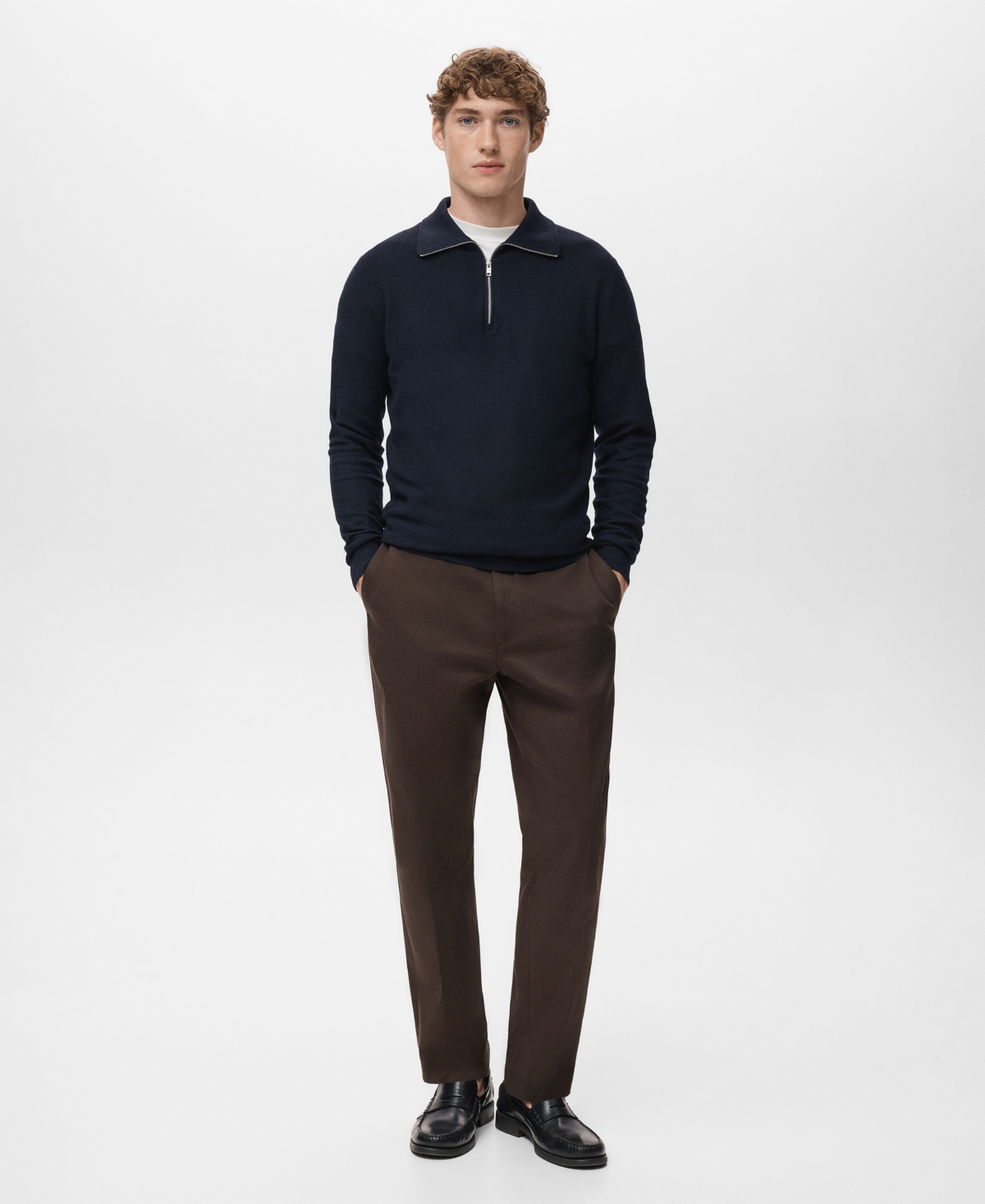 Mango Men's Zipper Collar Microstructure Sweater