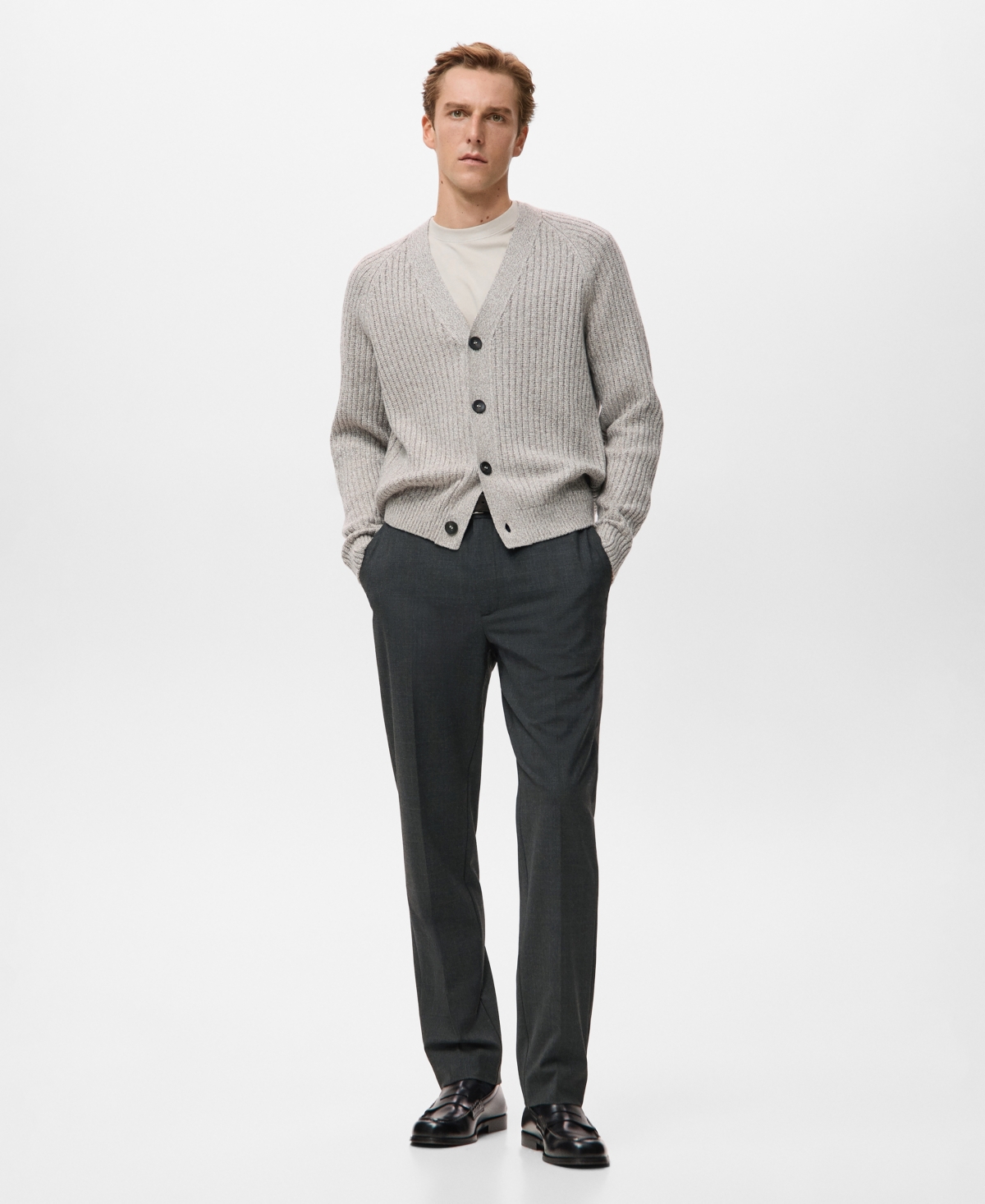 Mango Men's Wool-Blend Ribbed Cardigan