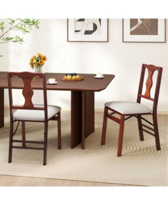 Set of 4 Folding Dining Chairs w/Rubber Wood Frame Soft Padded Seat Cushion