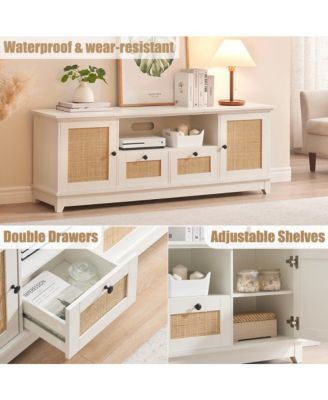 Rattan TV Stand for 65 inch TV,Modern Console Table with Storage for Living Room