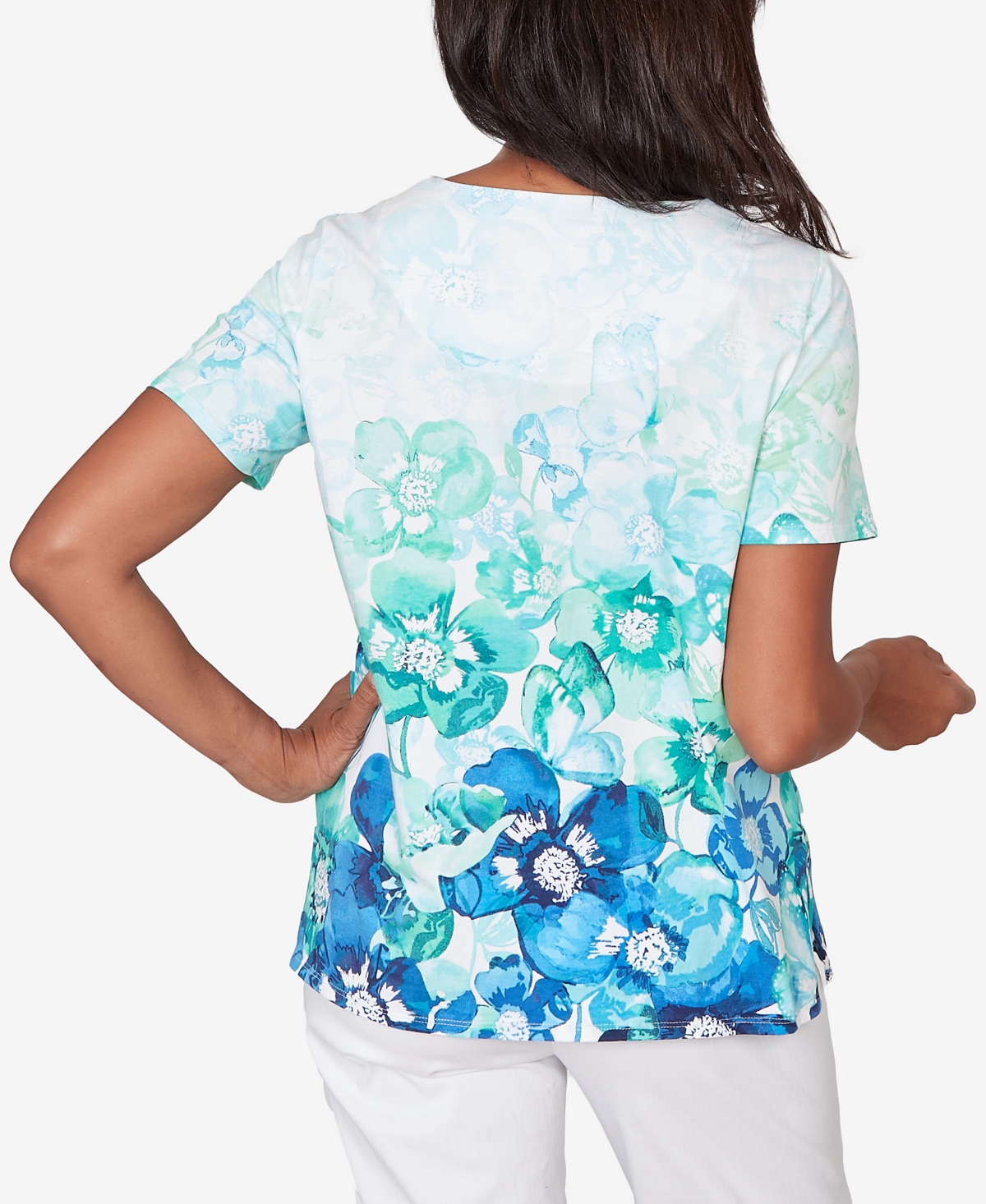 Alfred Dunner Petite Floral Ombre Embellished Neck Top