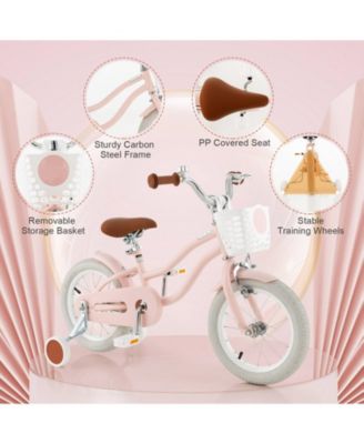 16-Inch Kids Bike – Pink, with Front Handbrake & 2 Training Wheels, Adjustable Saddle, Safe & Stylish Ride