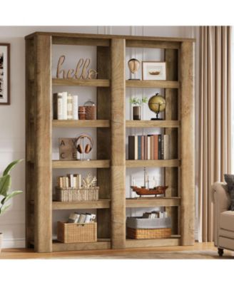 6-Tier Tall Bookshelf, 71-Inch Farmhouse Bookcase with Storage Shelves, Freestanding Large Open Shelving Unit