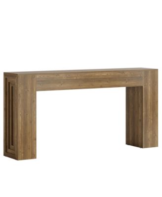 63-Inch Long Console Table, Farmhouse Narrow Sofa Table Behind The Couch, Natural Brown