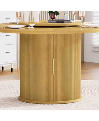 55-Inch Round Dining Table for Six with Double-Tiered Storage Rack and Rotating Top