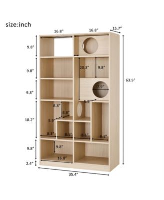 Cat House with Storage, Cat Litter Box Enclosure Climbing Shelf in Natural