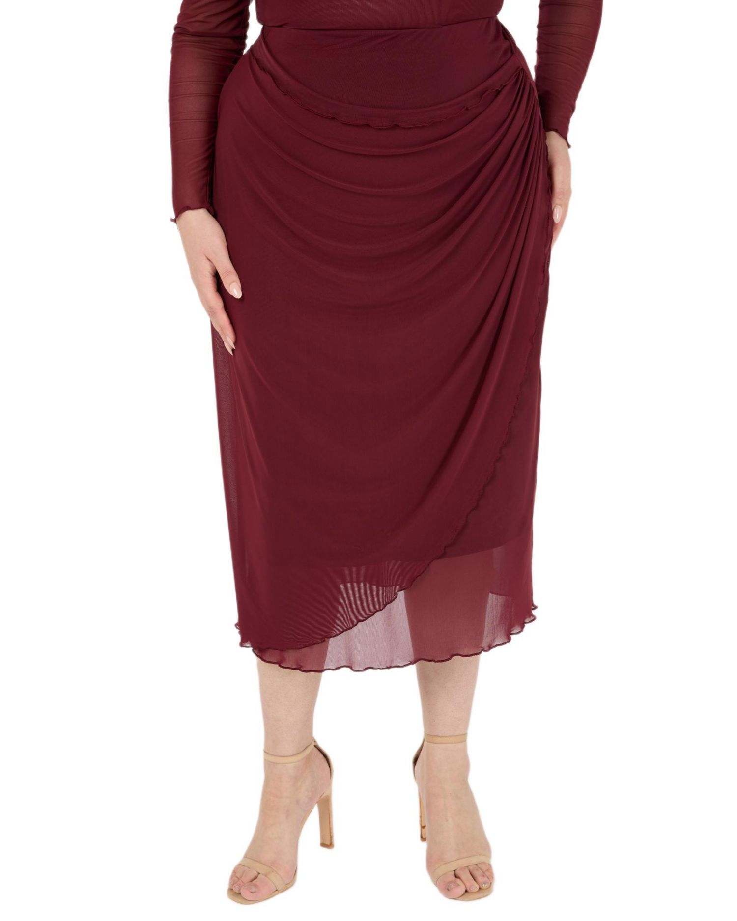 Plus Size Annalise Red Mesh Bodycon Midi Skirt