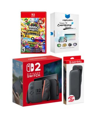 "Switch 2 Console Bundle with Super Mario Party, MightySkins & Case"