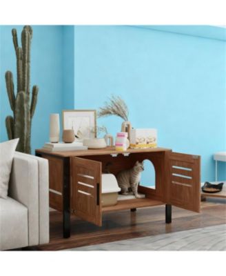 Cat Litter Box Enclosure with Tall Legs in Brown