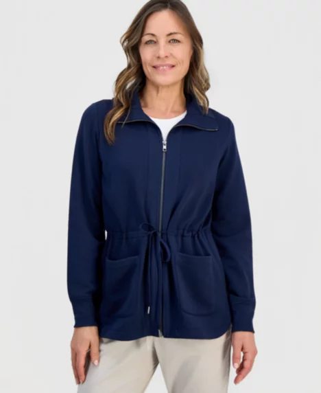 Petite Lux Soft Fleece Anorak Knit Jacket - Industrial Blue