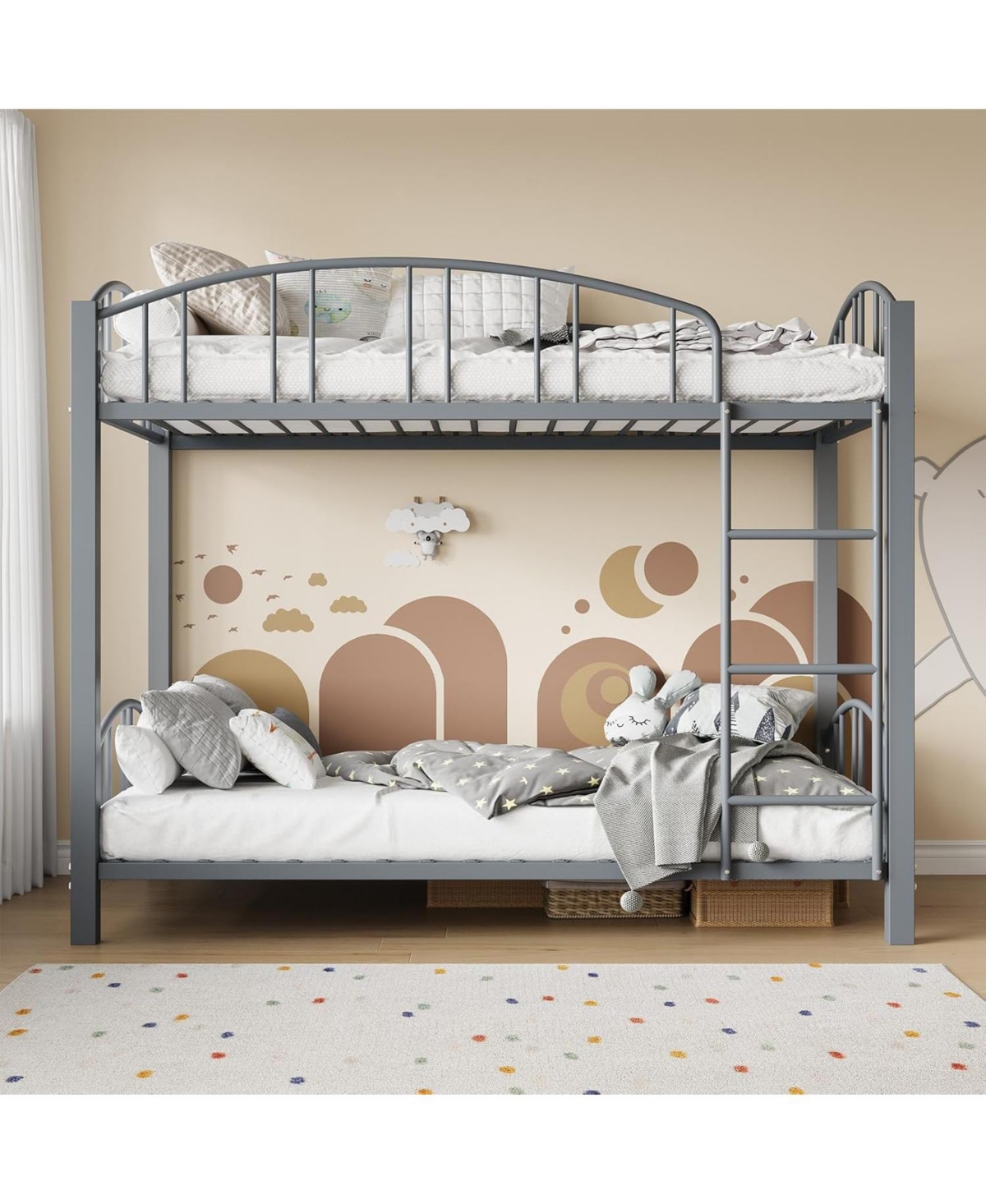 gaomon Metal Bunk Bed Heavy-Duty Steel Frame with Curved Guardrails & Safety Ladder, Compact Kids Bed, No Box Spring