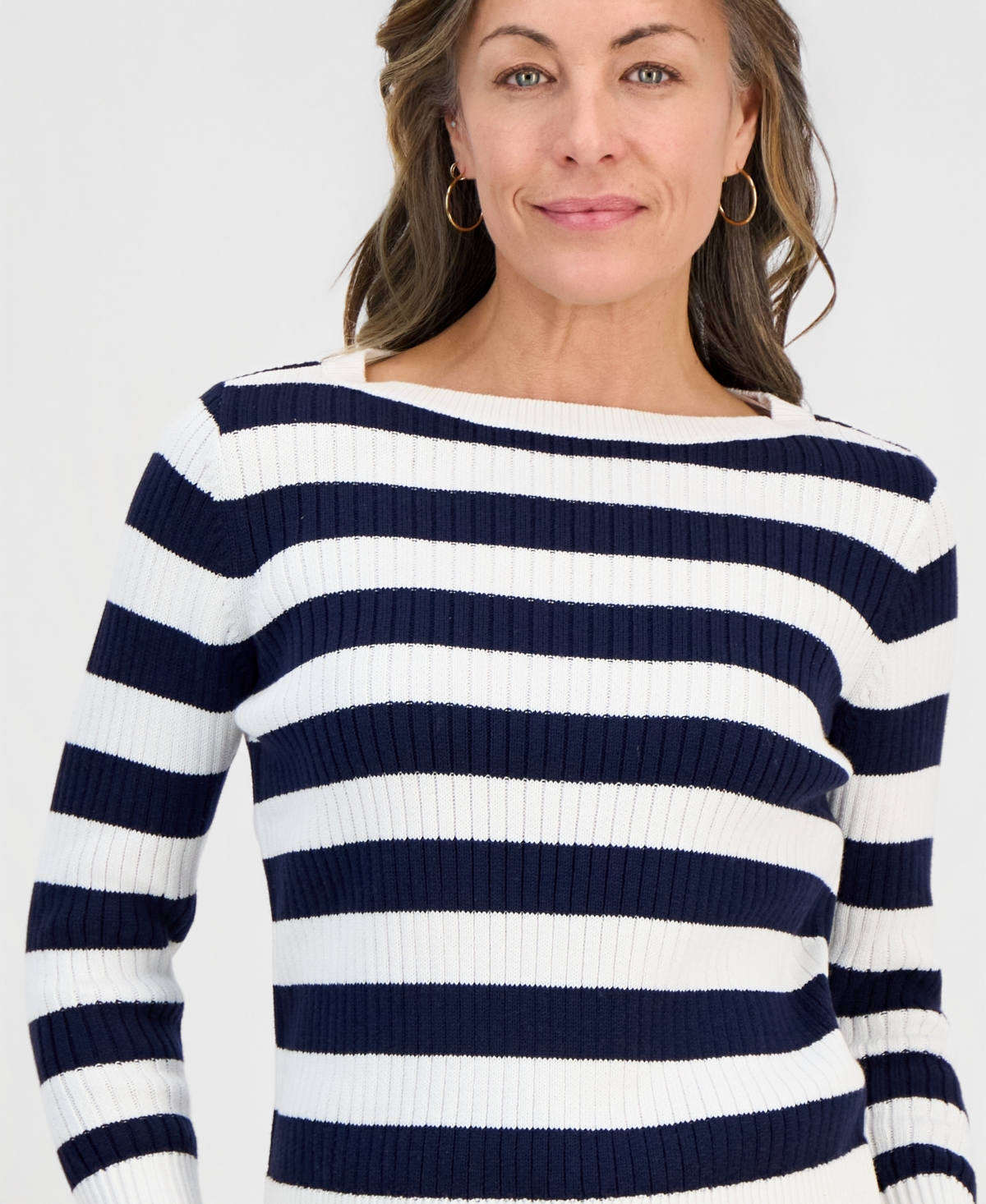 Style & Co Petite Wide Stripe Boatneck Sweater, Macy's Exclusive