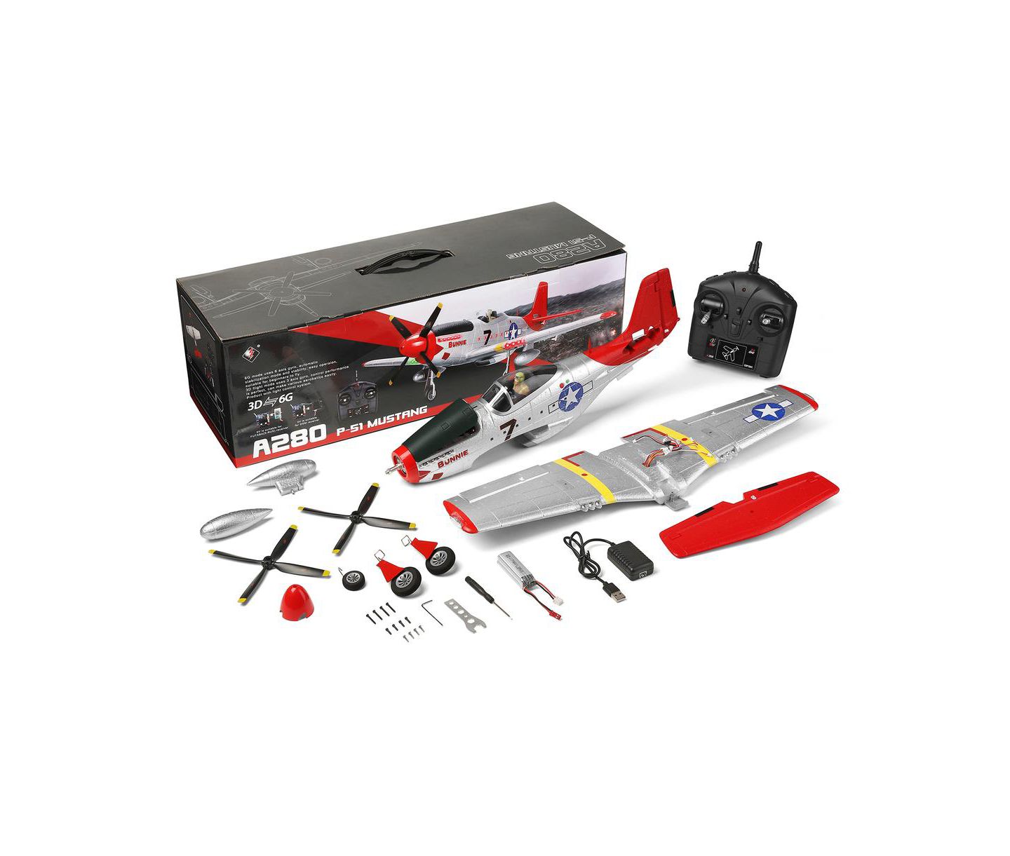 Детская игрушка Bruce & Shark P-51 Brushless Motor 6-Axis Gyro RC Plane, цвет: Серебряный — фото 8