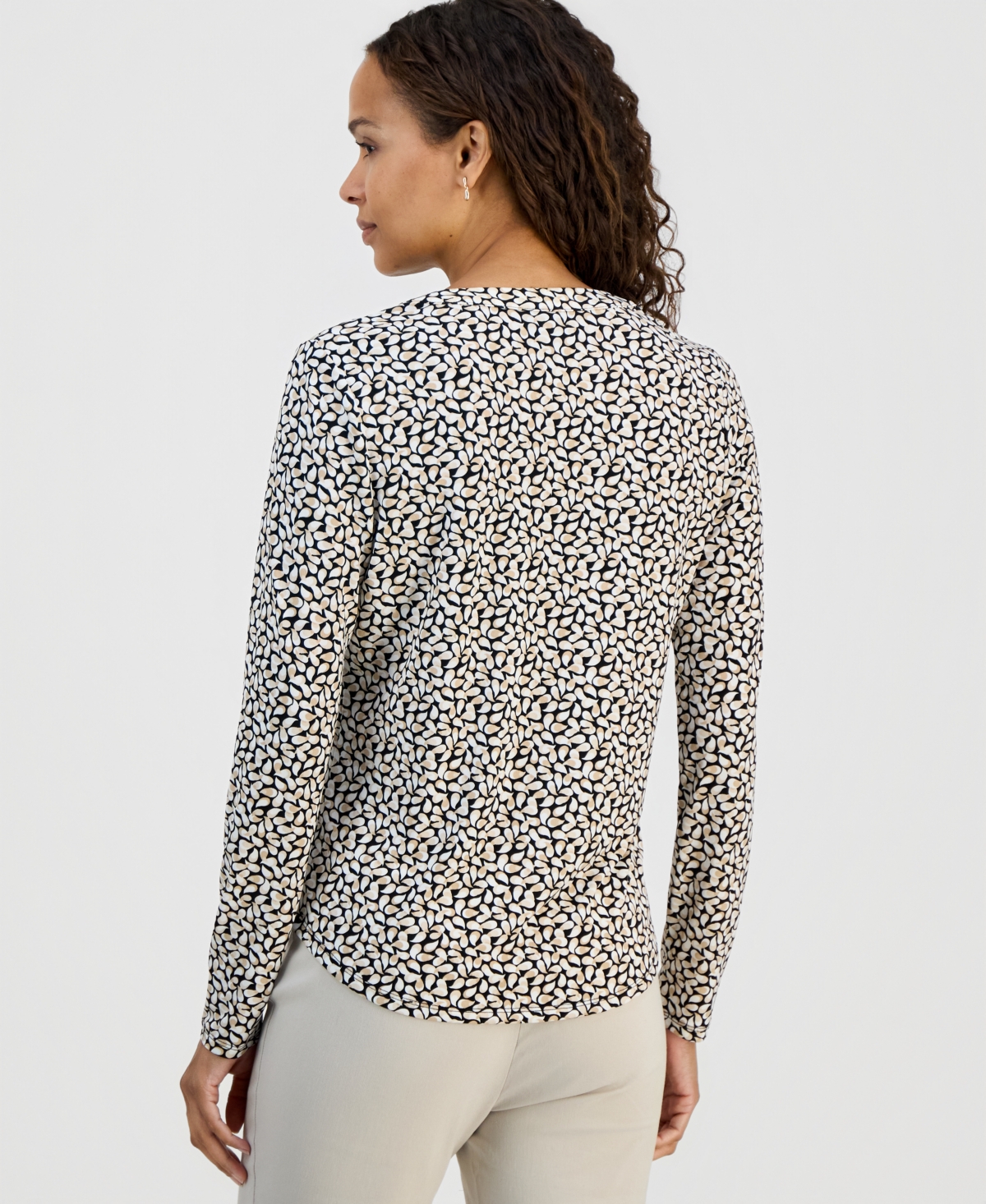 Jm Collection Petite Delicate Paisley Split-Neck Zip-Pocket Top, Macy's Exclusive
