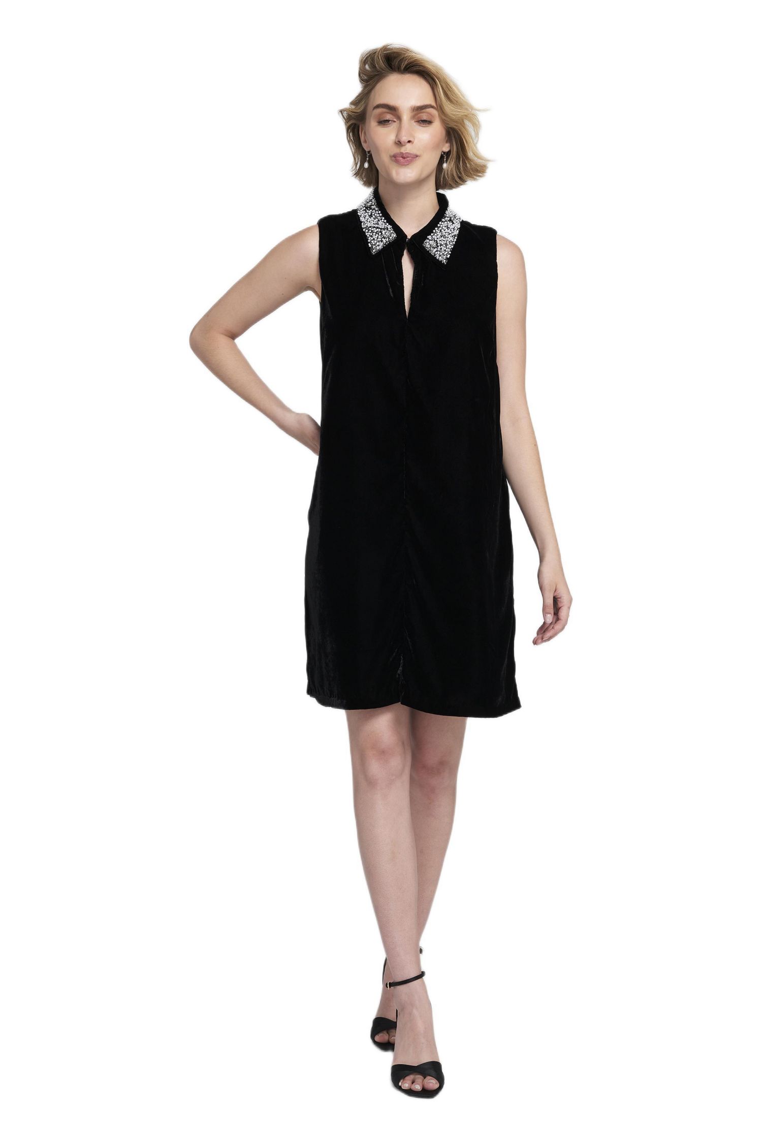 Women's Beaded Collar Velvet Dress Slip