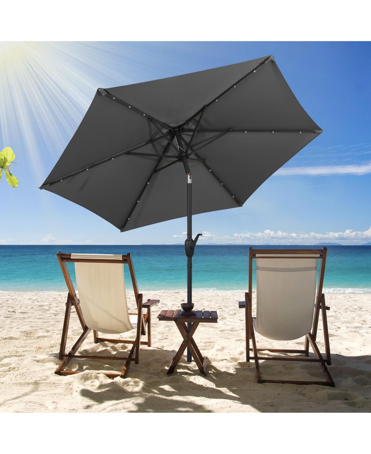 Slickblue Solar Patio Umbrella with Led Lights and Crank Handle
