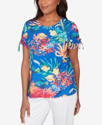 Women's Crewneck Tropical Reef Tie Sleeve T-Shirt