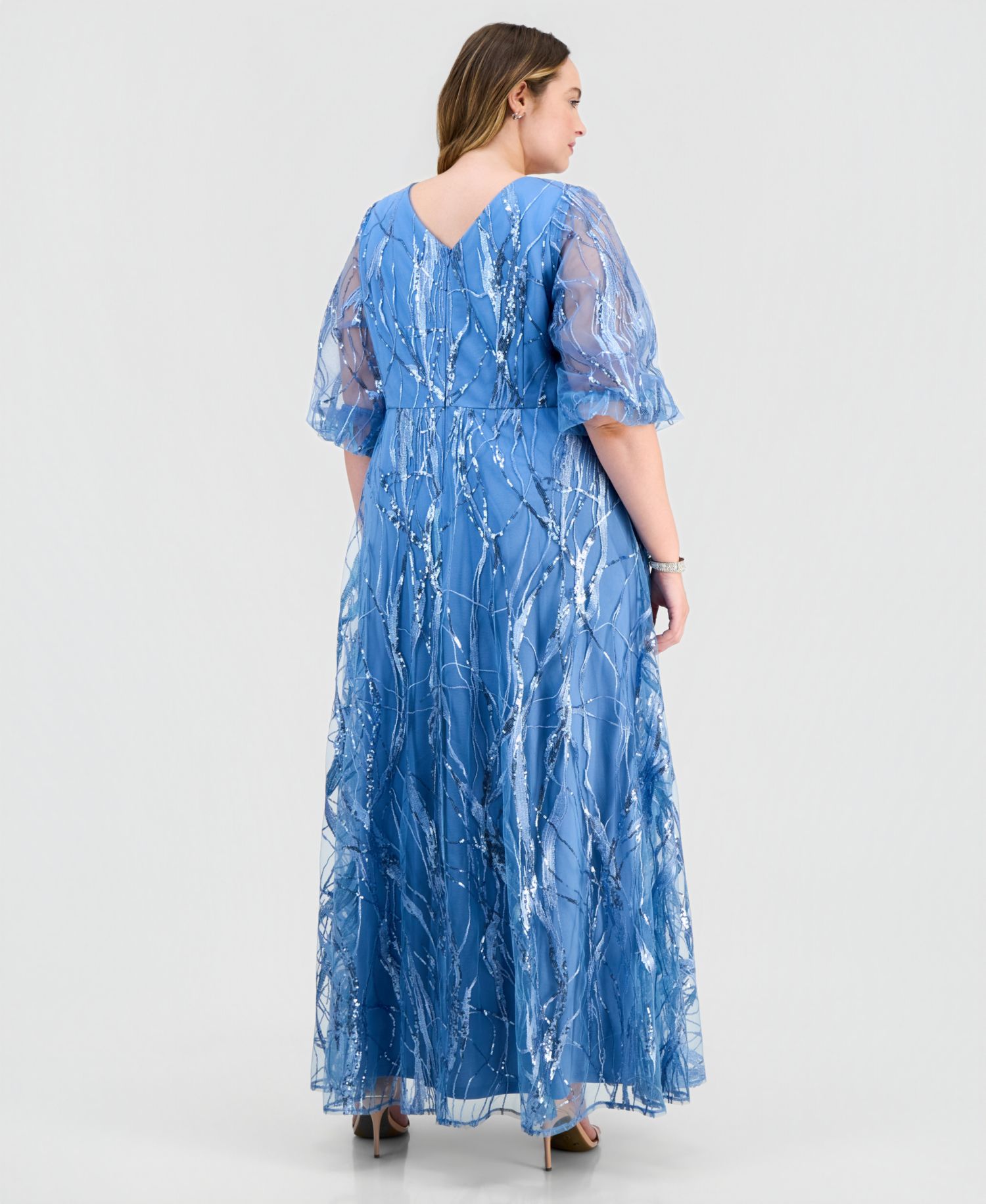 Plus Embroidered A-Line V-Neck Ball Gown