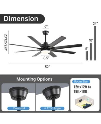 52-inch Modern Exquisite Black 8-Blade Ceiling Fans with Adjustable Led Lights and Intelligent Remote Control