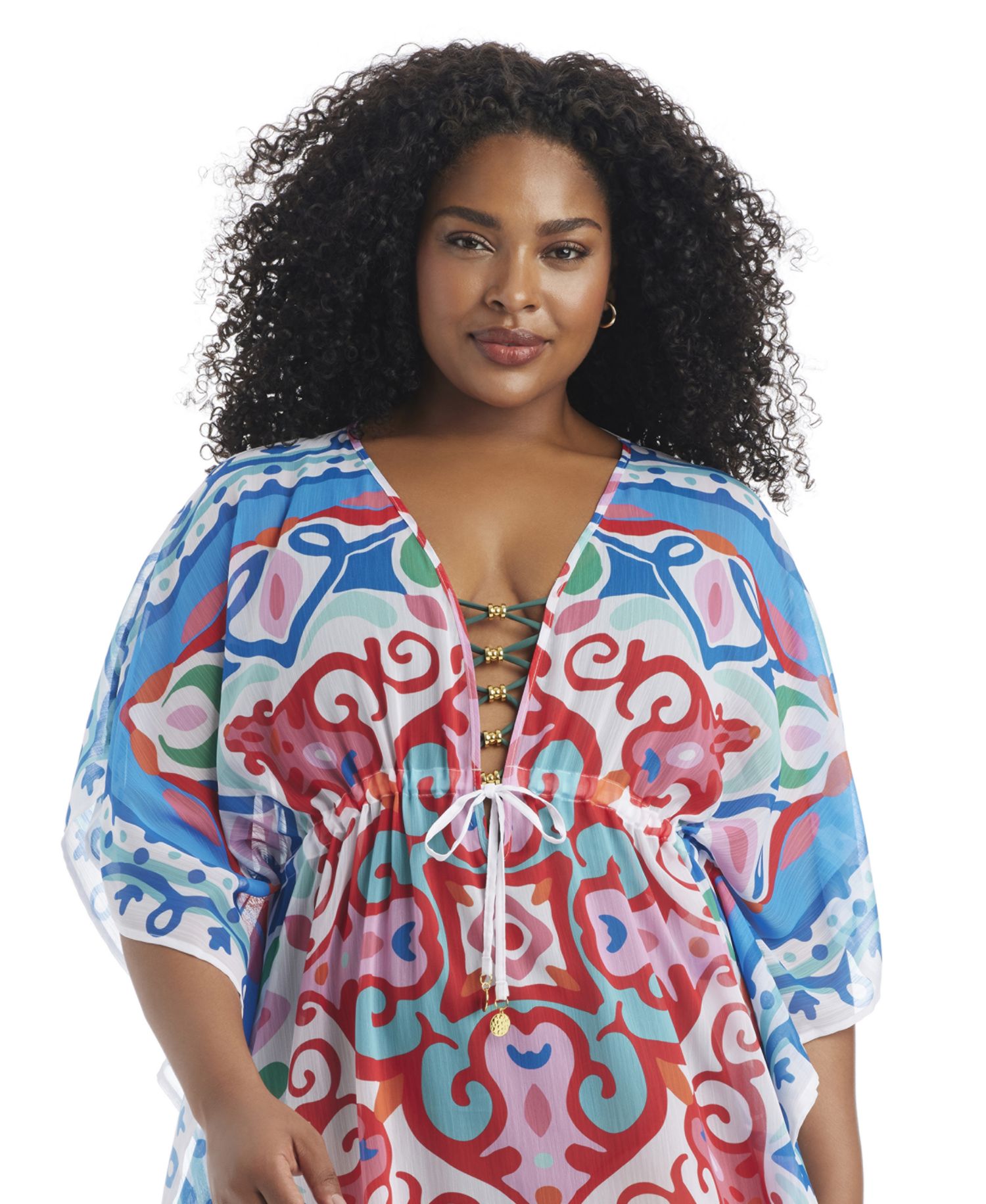 Plus Size Ibiza Bohemia Deep V-Neck Cover-Up Swim Caftan